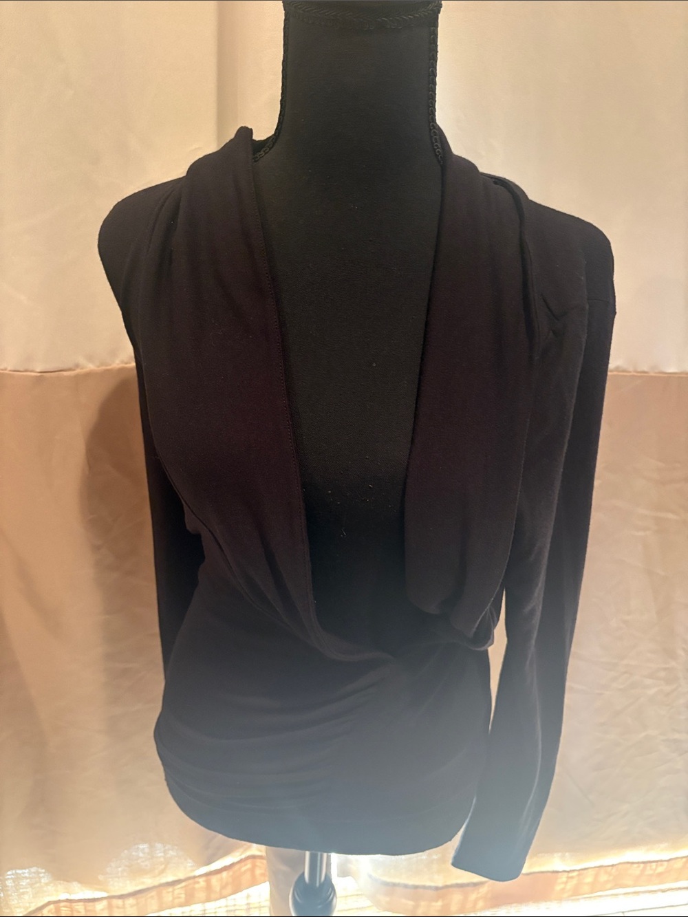 Ann Taylor Black Draped Open-Front Hoodie Top